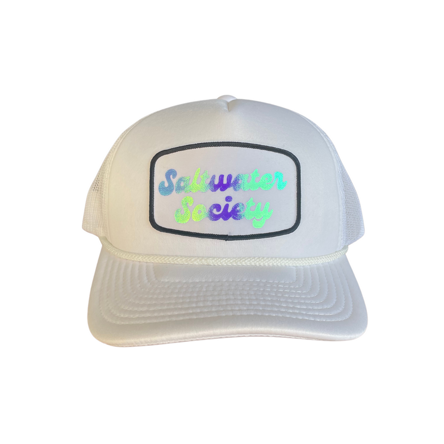 WHITE RETRO MERMAID TRUCKER HAT