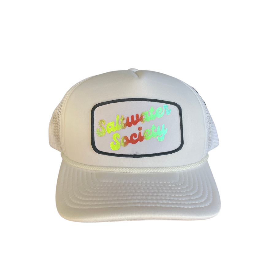 WHITE RETRO MERMAID TRUCKER HAT